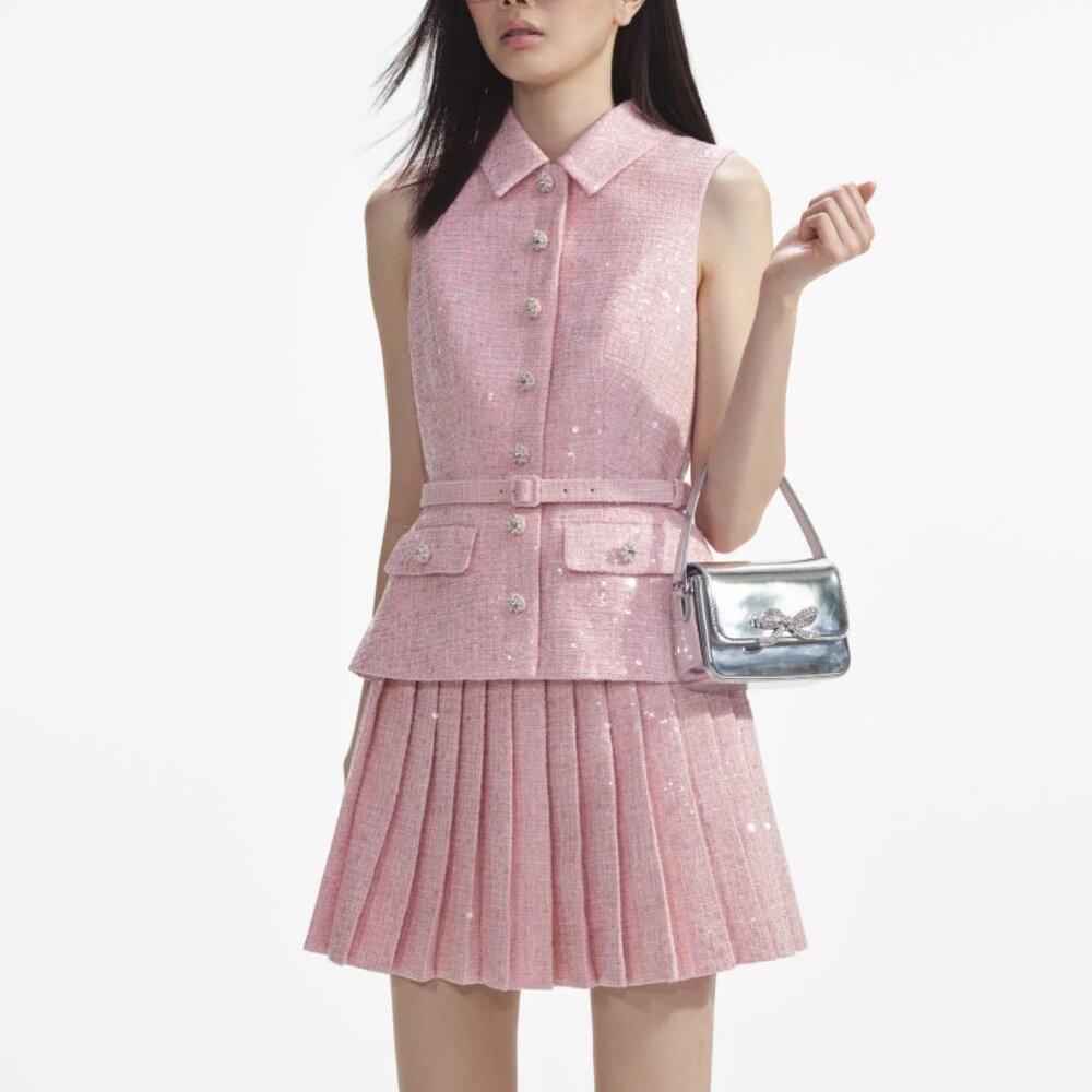 Self Portrait Pink Boucle Tailored Mini Dress US 4 - Picture 3 of 15